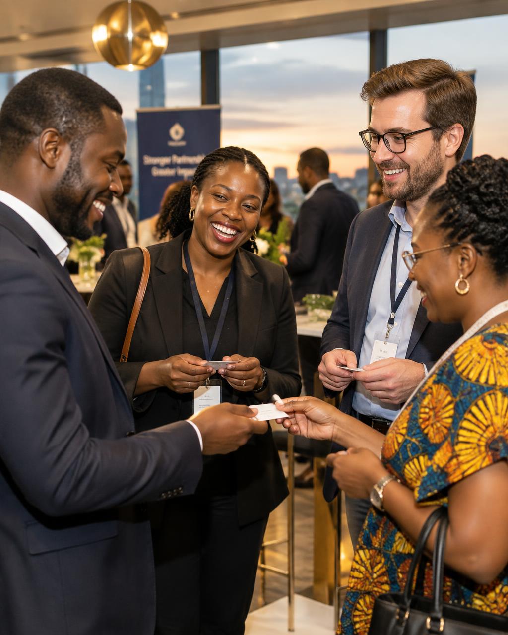 Professionals exchanging business cards
