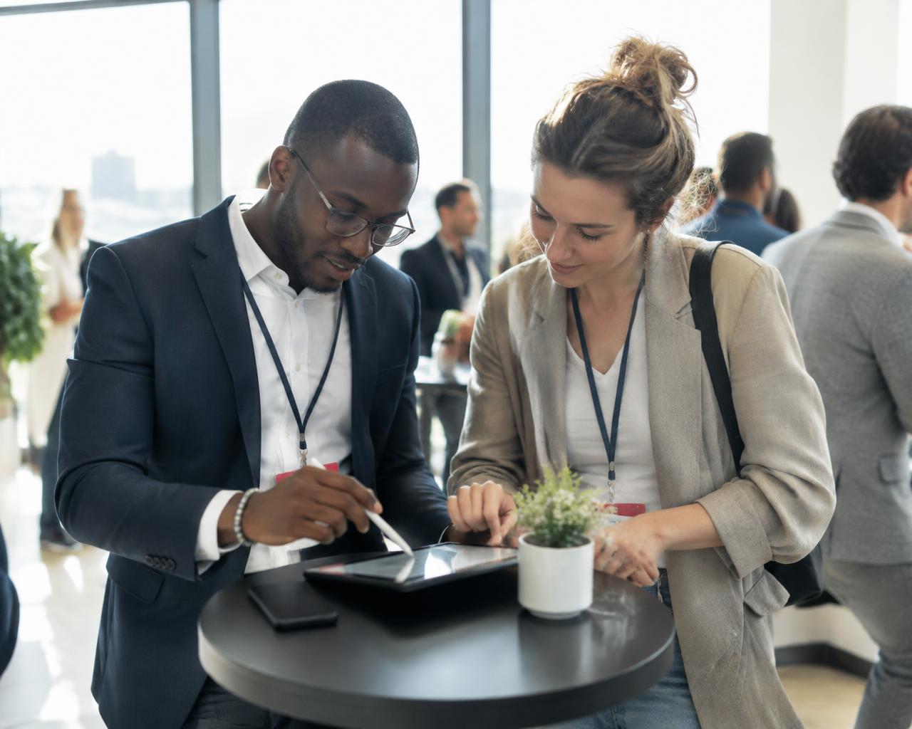 Two entrepreneurs planning together on a tablet